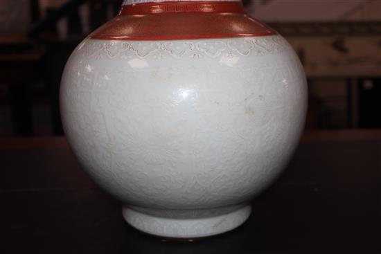 A Chinese bianco sopra bianco bottle vase, Kangxi mark but later, height 41cm